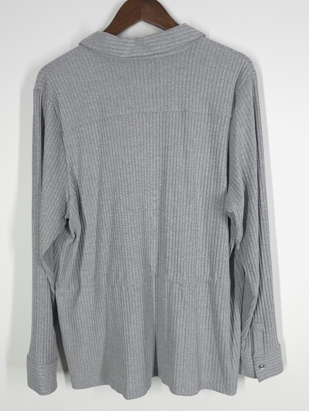 Calvin Klein Light Gray Ribbed Button-Front Shirt with Drawstring - Picture 2 of 6